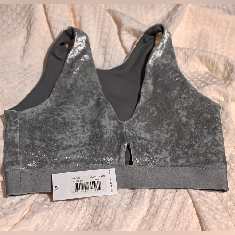 Heroine Sport Brand New With Tags Gray Sparkle Crop Top Size S - Picture 2 of 4